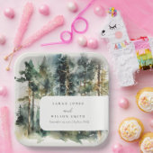 エレガントグリーンウォーター色ウッドランド結婚フォレスト ペーパープレート (パーティー)