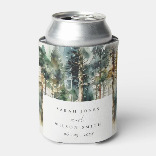 エレガントグリーンウォーター色ウッドランド結婚フォレスト 缶クーラー (缶正面)