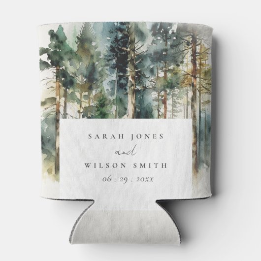 エレガントグリーンウォーター色ウッドランド結婚フォレスト 缶クーラー (裏面)