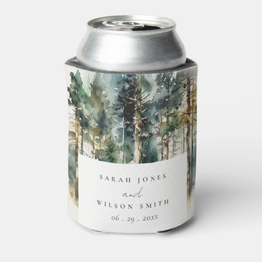 エレガントグリーンウォーター色ウッドランド結婚フォレスト 缶クーラー (缶裏面)