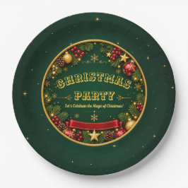 エレガントグリーンゴールドクリスマスパーティー紙皿 ペーパープレート