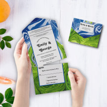 エレガントグリーンブルースカイランドスケープ結婚抽象芸術