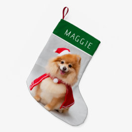 エレガントグリーンペットの犬の写真のカスタム名 スモールクリスマスストッキング