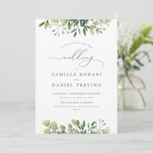 エレガントグリーンボタニカルウェディングインビテーション 招待状 (スタンド正面)