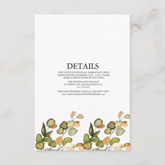 エレガントグリーンボタニカルウェディング エンクロージャーカード (正面)