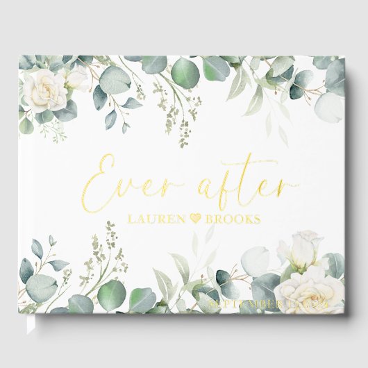 エレガントグリーンリーフローラ結婚ブライダルのゲストブック ゲストブック (正面)