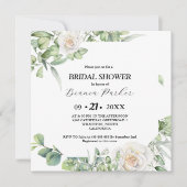 エレガントグリーンリーユーカリ広場ブライダルシャワー 招待状 (正面)