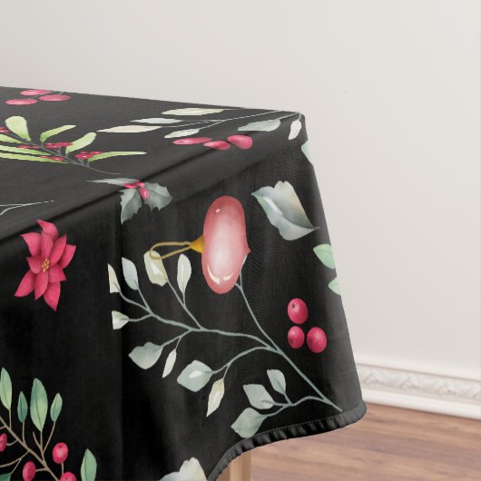 エレガントグリーン離れ金ゴールドとレッドホリーベリー テーブルクロス (インサイチュ)