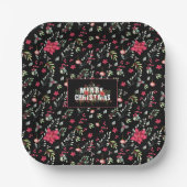 エレガントグリーン離れ金ゴールドとレッドホリーベリー ペーパープレート (正面)