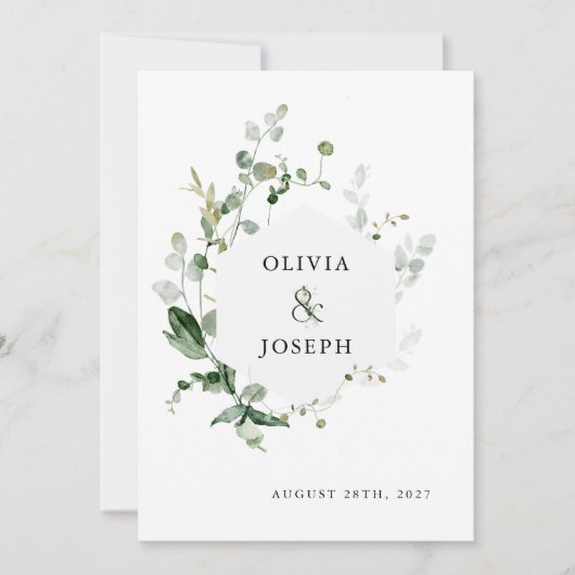 エレガントグリーン | セージ緑の水の結婚色 招待状 (正面)