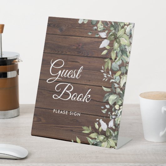 エレガントグリー素朴ウッドゲストブックサイン 台座サイン (インサイチュ)