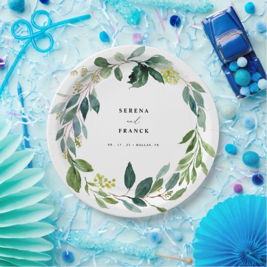 エレガントグリー結婚ズ紙プレート ペーパープレート (パーティー)