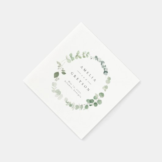 エレガントグリー結婚ズ・カクテル紙ナプキンス スタンダードカクテルナプキン (角)
