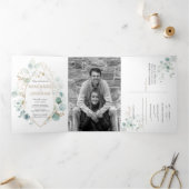 エレガントグリ素朴ーン&金ゴールドユーカリ結婚ス 三つ折りカード (内部)