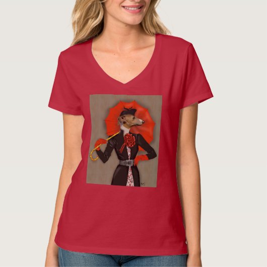 エレガントグレイハウンドと赤の傘 Tシャツ (正面)