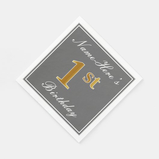 エレガントグレイフェイク金ゴールド1歳+名前をカスタムする スタンダードランチョンナプキン (角)