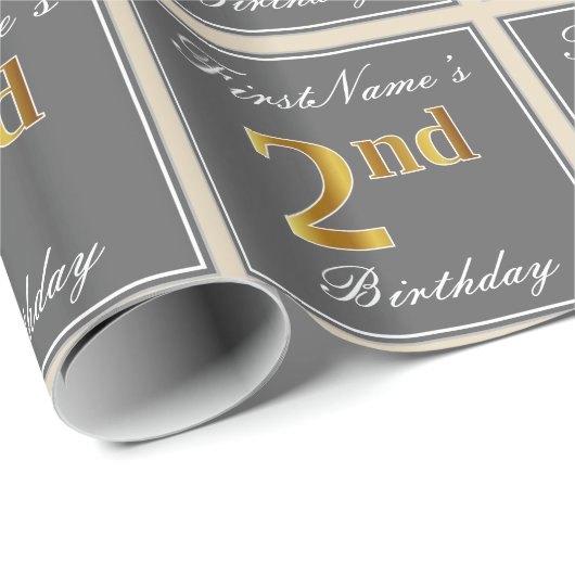 エレガントグレイフェイク金ゴールド2歳;名前をカスタムする ラッピングペーパー (ロールコーナー)