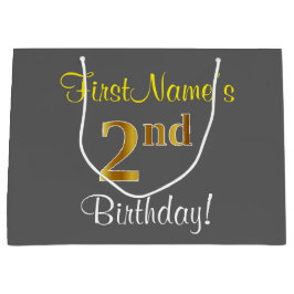 エレガントグレイフェイク金ゴールド2歳；名前をカスタムする ラージペーパーバッグ