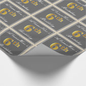 エレガントグレイ、フェイク金ゴールド第6誕生日、名前をカスタムする ラッピングペーパー (角)