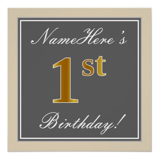 エレガントグレイ、フェイク金ゴールド1歳、名前をカスタムする ポスター (正面)