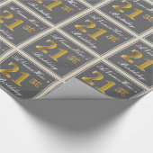 エレガントグレイ、フェイク金ゴールド21歳の誕生日+名前 ラッピングペーパー (角)