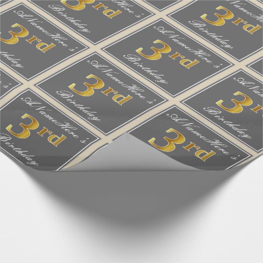 エレガントグレイ、フェイク金ゴールド3歳、名前をカスタムする ラッピングペーパー (角)