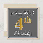 エレガントグレイ、フェイク金ゴールド4歳、名前をカスタムする 招待状 (正面/裏面)