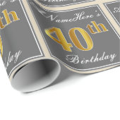 エレガントグレイ、フェイク金ゴールド40歳の誕生日+名前 ラッピングペーパー (ロールコーナー)