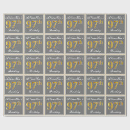 エレガントグレイ、フェイク金ゴールド97番目の誕生日+名前 ラッピングペーパー