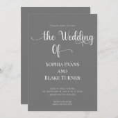 エレガントグレーと白のミニマ結婚リスト 招待状 (正面/裏面)