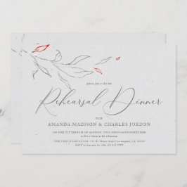 エレガントグレーと赤シンプルの花リハーサルディナー 招待状