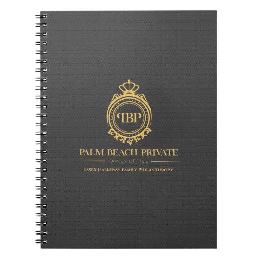 エレガントグレーフェイクレザーカスタムロゴ ノートブック (正面)