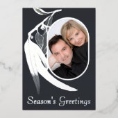 エレガントグレー写真 ユーカリの芸術 クリスマス シルバー 箔シーズンカード (正面)