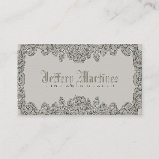 エレガントグレー華美ビクトリアン渦巻きフレーム 名刺 (正面)