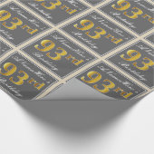 エレガントグレー、フェイク金ゴールド93番目の誕生日+名前 ラッピングペーパー (角)