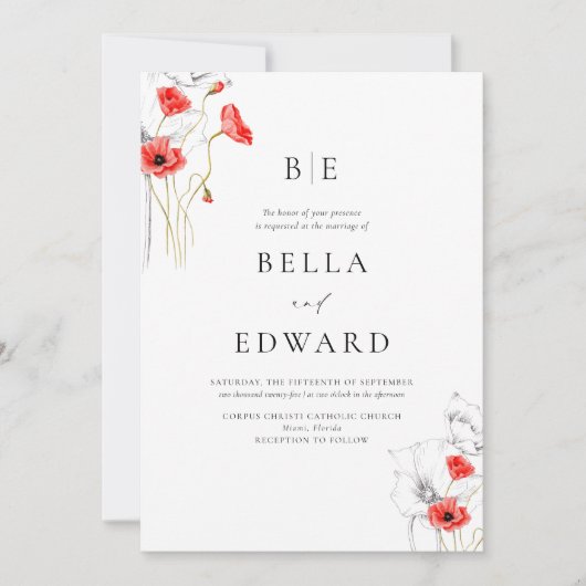 エレガントケシの赤いフォーマル野結婚花 招待状 (正面)