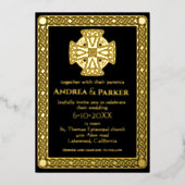 エレガントケルト結び目模様ブラックと金ゴールド 箔招待状 (正面)