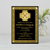 エレガントケルト結び目模様ブラックと金ゴールド 箔招待状 (立ち正面)