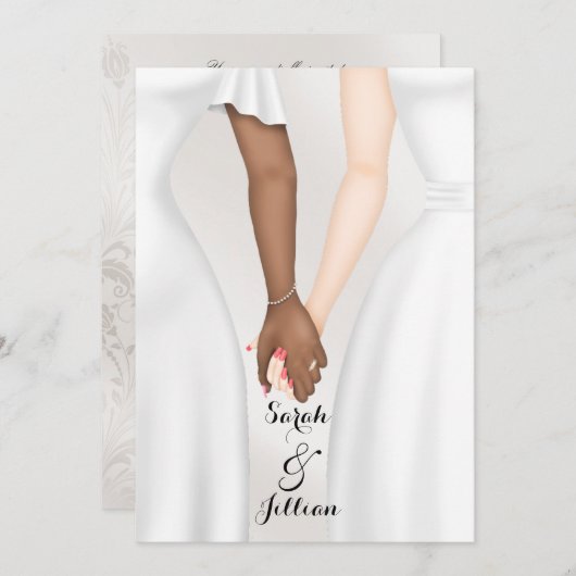 エレガントゲイの結婚花嫁が手を持つエスニック 招待状 (正面/裏面)