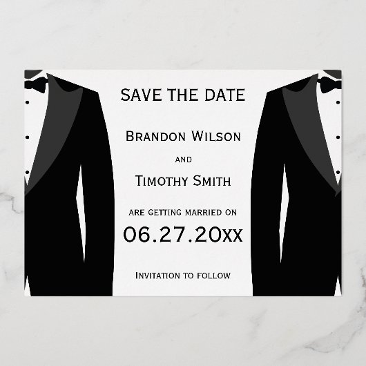 エレガントゲイウェディング日の金実在箔を保存する 箔招待状 (裏面)