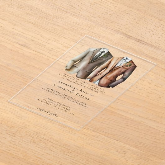 エレガントゲイ結婚のスーツを着た二室 アクリル招待状 (レイダウン)