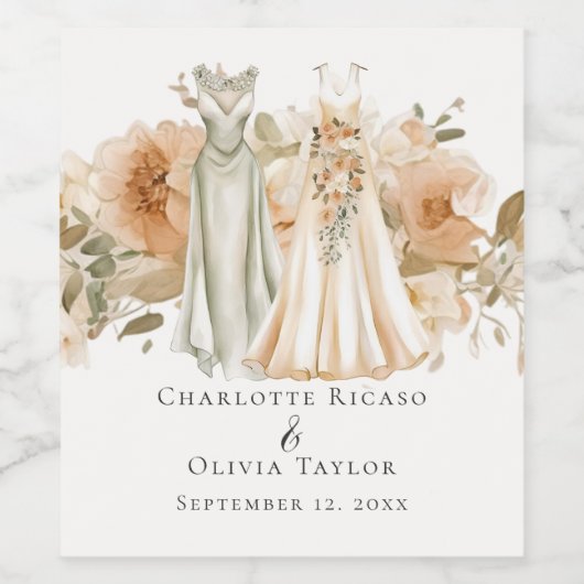 エレガントゲイ結婚のドレスの二つの花嫁 ワインラベル (シングルラベル)