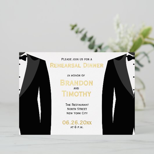 エレガントゲイ結婚のリハ実在ーシア金フォイルカード 箔招待状 (立ち正面)