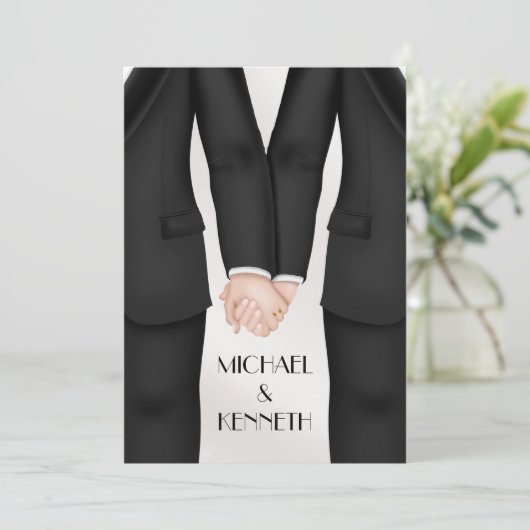 エレガントゲイ結婚の新郎の手 招待状 (スタンド正面)