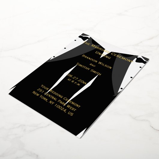 エレガントゲイ結婚式 プログラム実在ゴールドフォイル 箔招待状 (回転した状態)