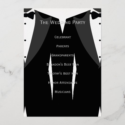 エレガントゲイ結婚式 プログラム実在ゴールドフォイル 箔招待状 (裏面)