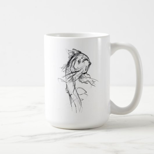 エレガントコイ魚抽象芸術スケッチ コーヒーマグカップ (右)