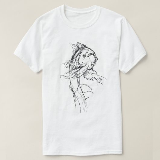 エレガントコイ魚抽象芸術スケッチ Tシャツ (デザイン正面)