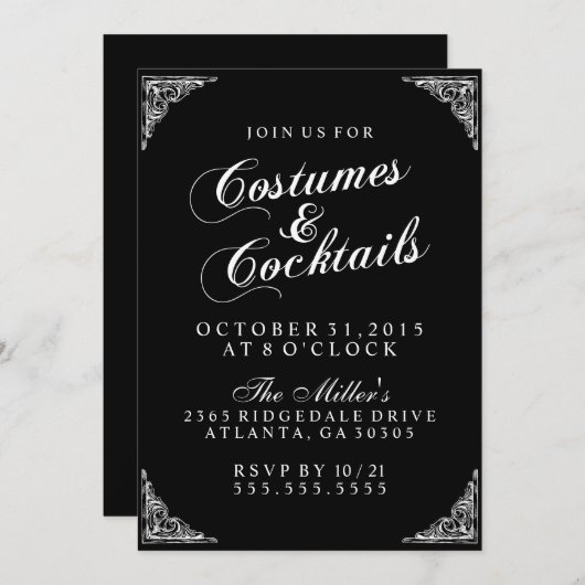 エレガントコスチュームとカクテルハローウィンパーティ 招待状 (正面/裏面)