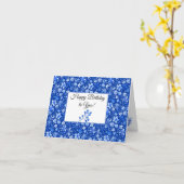エレガントコバルトブルー熱帯離れハッピーバースデー カード (黄色い花)